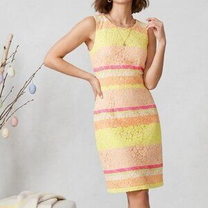 Ann Taylor Neon Striped Floral Lace Sheath Dress Pink Yellow Orange 6P